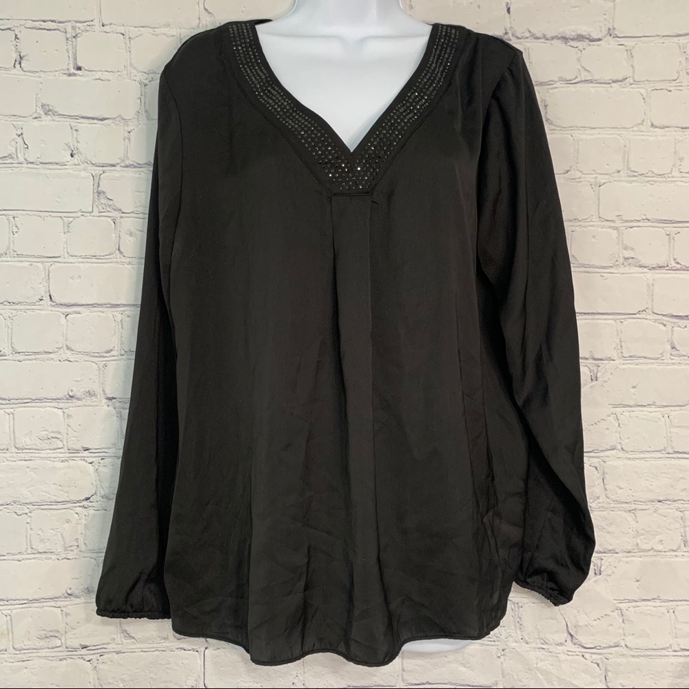 Apt 9 Black Blouse With Beaded Neckline PXL